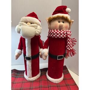 Hallmark / Santa and Elf / Felt / Christmas / Canisters / Wine Bottle Holders
